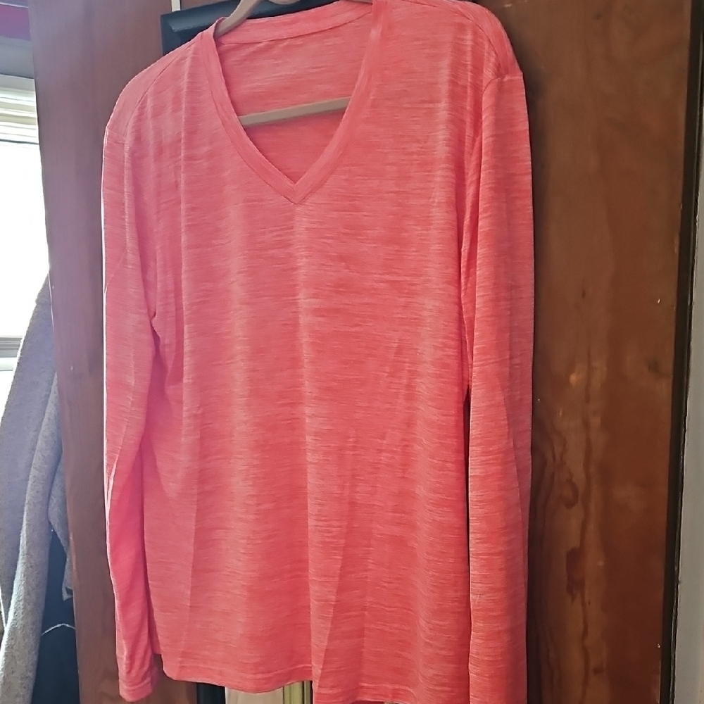 Amazon Essentials Women's Bright Coral Long Sleeve V-Neck Top